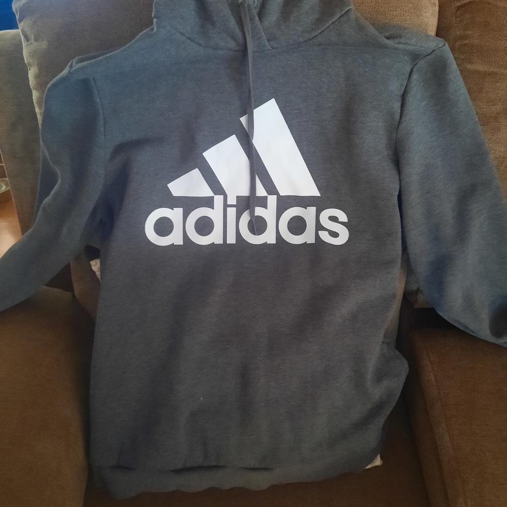 Adidas Men's Gray Logo Hoodie Sweater